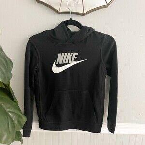 Nike Boys Size Small Logo Hoodie Black Grey White Sweatshirt
